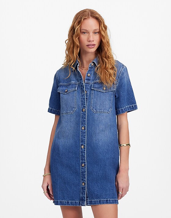 Madewell Denim Boxy Shirtdress In Demarco Wash Demarco Wash