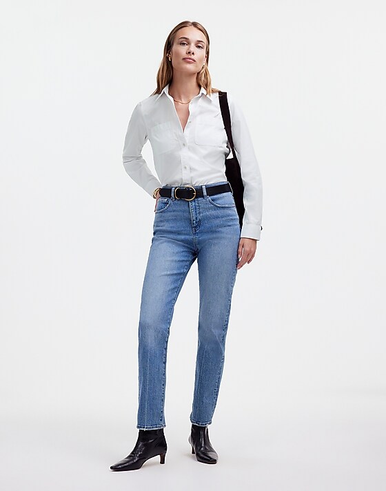 Madewell Denim Button-Up Shirt In Eyelet White: Garment-Dyed Edition Eyelet White