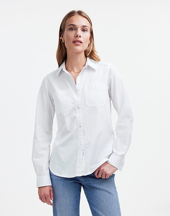 madewell Denim Button-Up Shirt in Eyelet White: Garment-Dyed Edition eyelet white