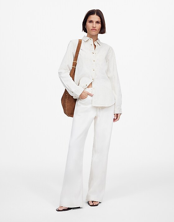 Madewell Denim Classic Button-Up Shirt In Pinstripe Grey Railroad Stripe