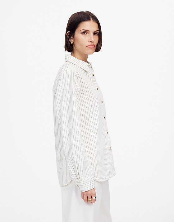 Madewell Denim Classic Button-Up Shirt In Pinstripe Grey Railroad Stripe