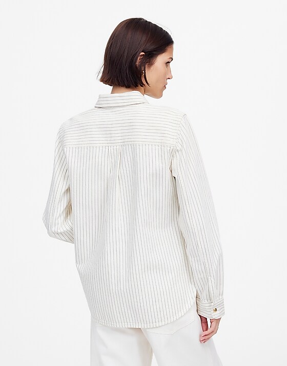 Madewell Denim Classic Button-Up Shirt In Pinstripe Grey Railroad Stripe