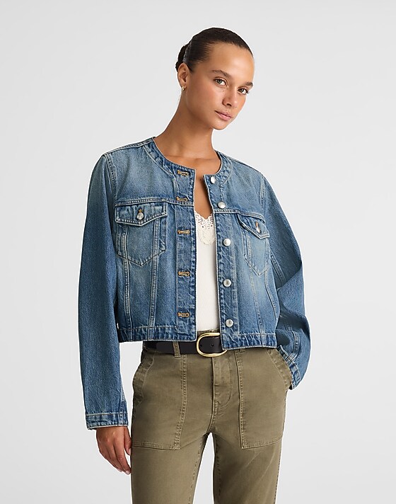madewell Denim Cocoon-Sleeve Cropped Jacket bouvier wash