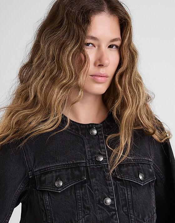 Madewell Denim Cocoon-Sleeve Cropped Jacket Washed Black