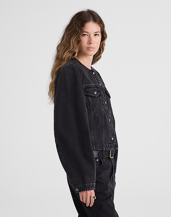 Madewell Denim Cocoon-Sleeve Cropped Jacket Washed Black