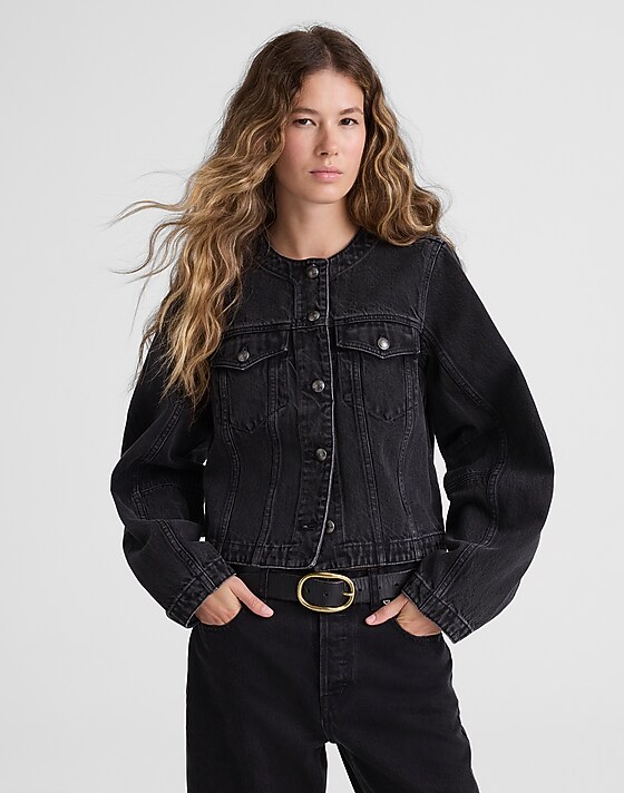 madewell Denim Cocoon-Sleeve Cropped Jacket washed black