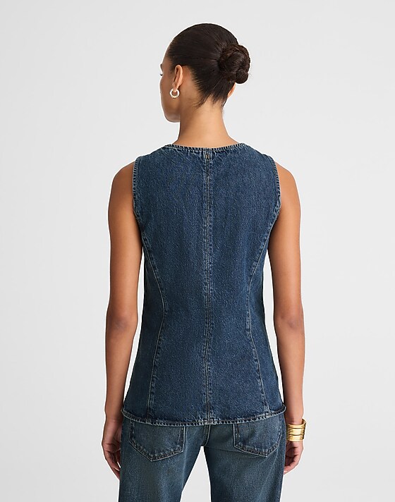Madewell Denim Crewneck Cutaway Vest In Greendale Wash Greendale Wash