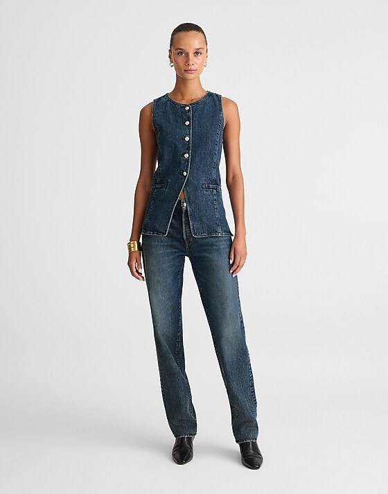 Madewell Denim Crewneck Cutaway Vest In Greendale Wash Greendale Wash