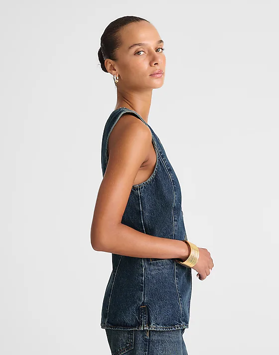 Madewell Denim Crewneck Cutaway Vest In Greendale Wash Greendale Wash