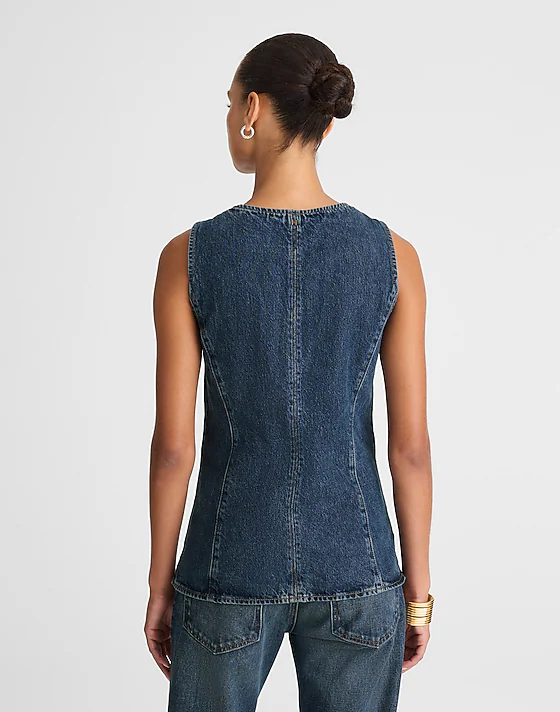 Madewell Denim Crewneck Cutaway Vest In Greendale Wash Greendale Wash
