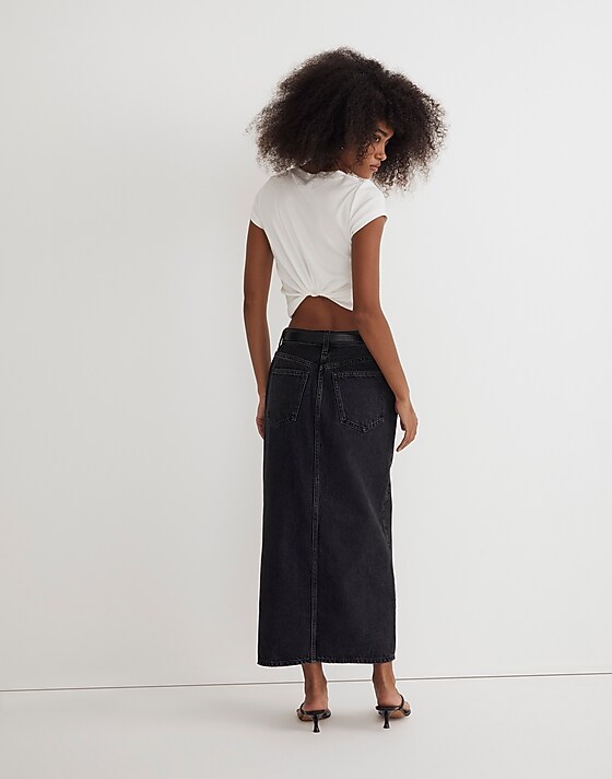 Madewell Denim Mid-Rise Maxi Skirt In Lunar Wash Lunar Wash