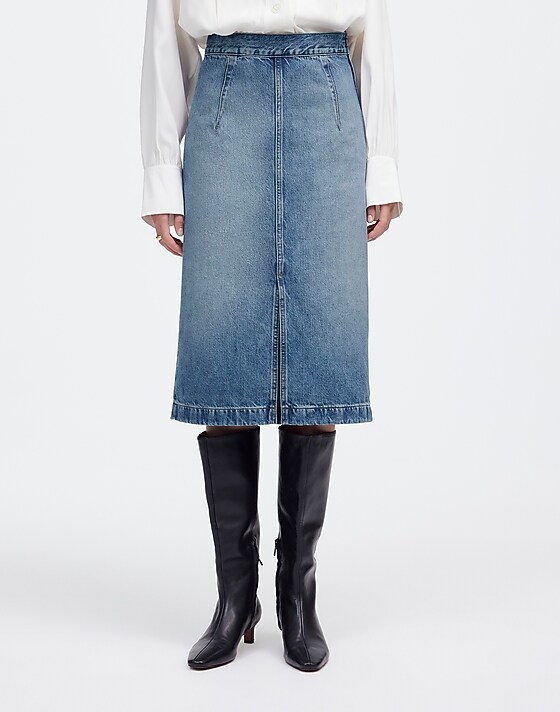 Madewell Denim Midi Pencil Skirt In Billings Wash Billings Wash