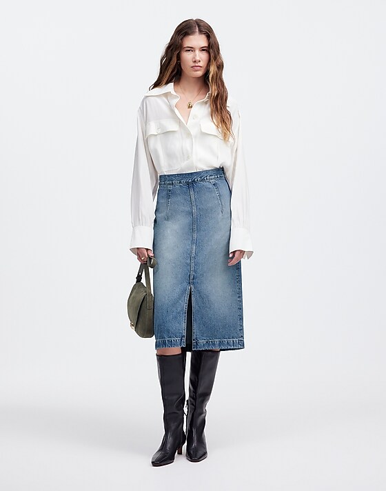madewell Denim Midi Pencil Skirt in Billings Wash billings wash