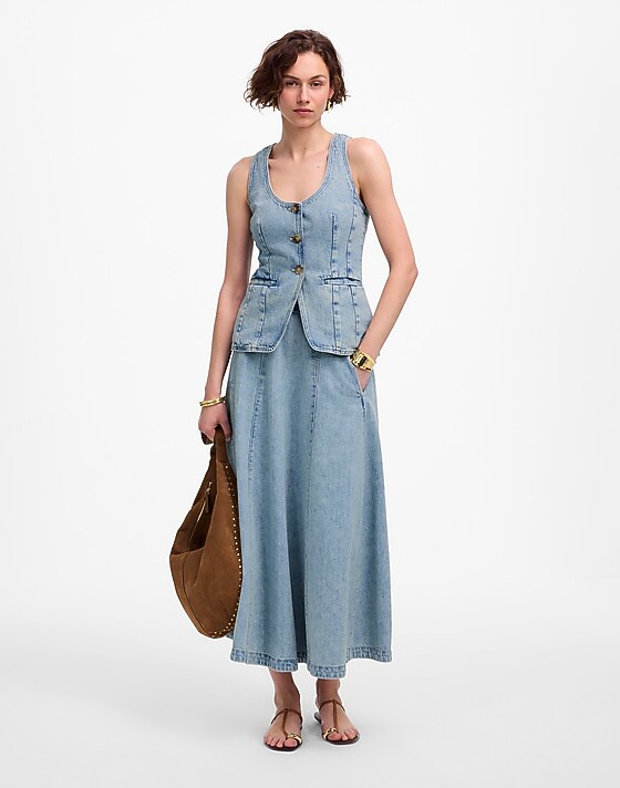 madewell Denim Midi Skirt in Edmonson Wash edmonson wash