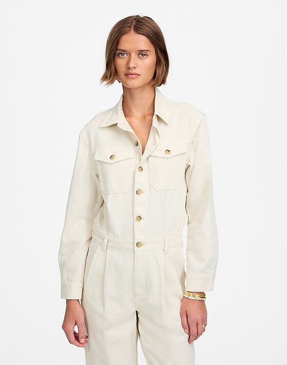 Madewell Denim Pleated Barrel-Leg Jumpsuit In Vintage Canvas Vintage Canvas