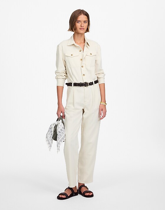madewell Denim Pleated Barrel-Leg Jumpsuit in Vintage Canvas vintage canvas