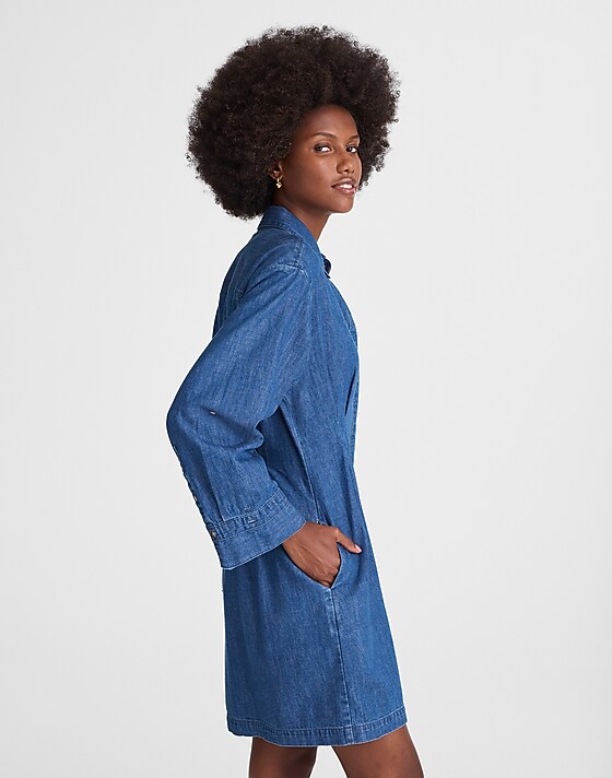 Madewell Denim Pleated Mini Shirtdress Bouvier Wash