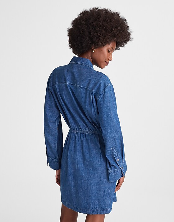 Madewell Denim Pleated Mini Shirtdress Bouvier Wash