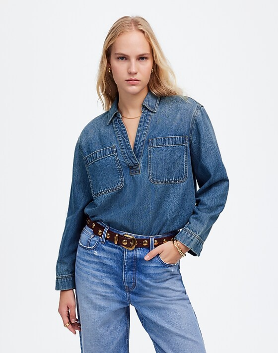Madewell Denim Popover Tunic Shirt In Ector Wash Ector Wash