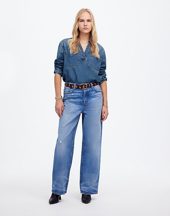 madewell Denim Popover Tunic Shirt in Ector Wash ector wash