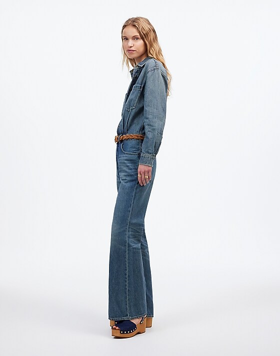 Madewell Denim Relaxed Flare Jumpsuit In Croswell Wash Croswell Wash