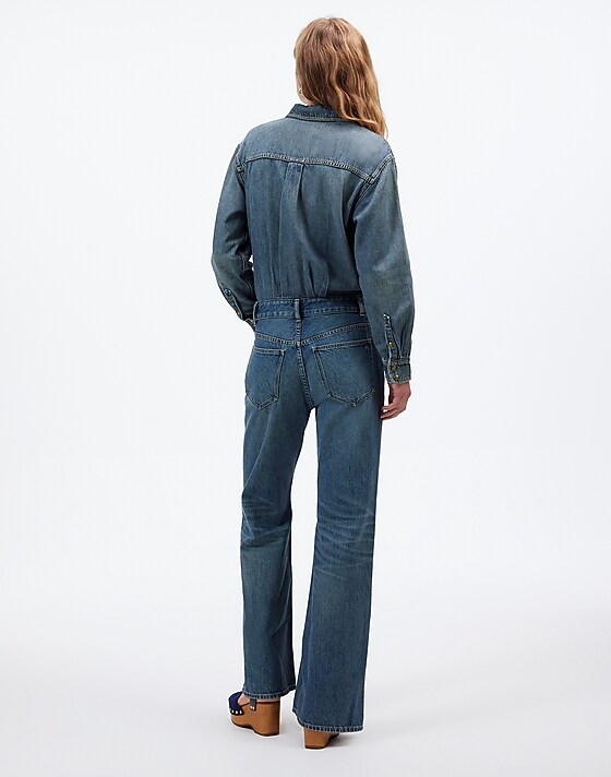 Madewell Denim Relaxed Flare Jumpsuit In Croswell Wash Croswell Wash