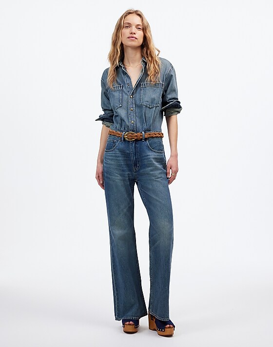 madewell Denim Relaxed Flare Jumpsuit in Croswell Wash croswell wash
