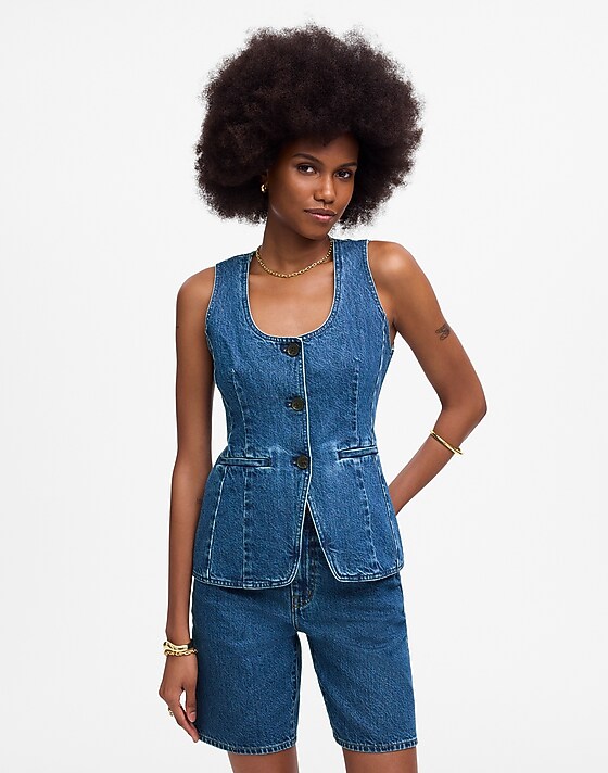 Madewell Denim Scoopneck Cutaway Vest In Dowe Wash Dowe Wash