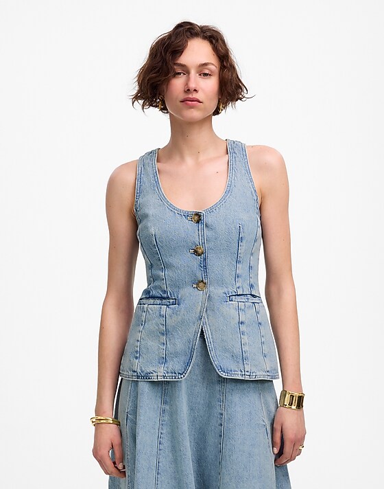 madewell Denim Scoopneck Cutaway Vest in Edmonson Wash edmonson wash