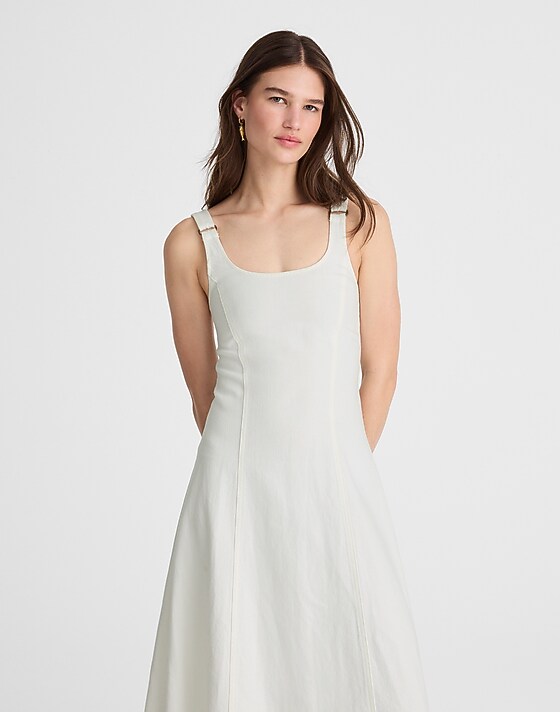 Madewell Denim Scoopneck Midi Dress In Pure White Wash Pure White