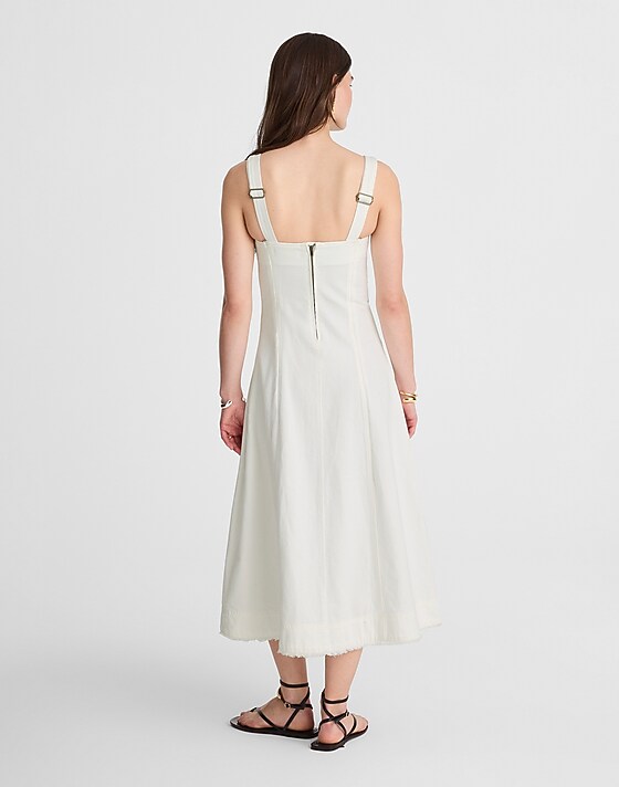 Madewell Denim Scoopneck Midi Dress In Pure White Wash Pure White