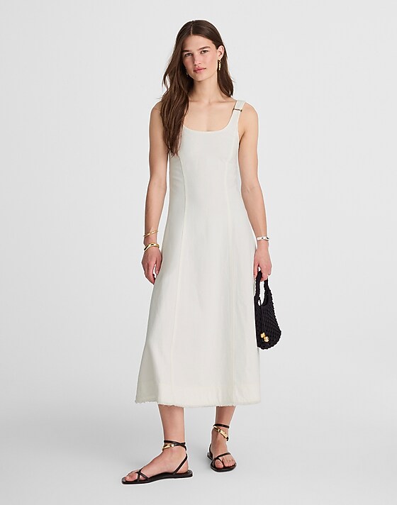 madewell Denim Scoopneck Midi Dress in Pure White Wash pure white