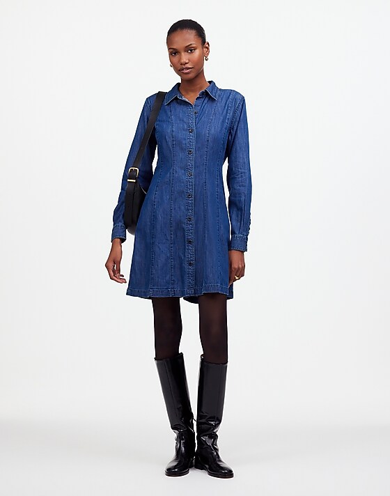 madewell Denim Seamed Mini Dress in Clearfield Wash clearfield wash