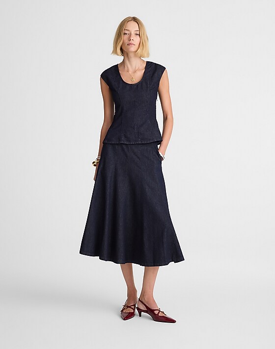 Madewell Denim Seamed Scoopneck Top In Rinse Wash Rinse Wash