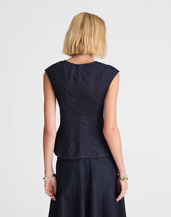 Madewell Denim Seamed Scoopneck Top In Rinse Wash Rinse Wash