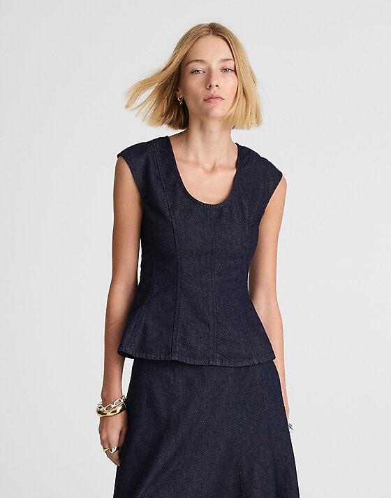 madewell Denim Seamed Scoopneck Top in Rinse Wash rinse wash