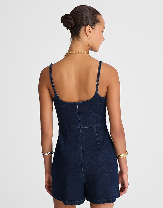 Madewell Denim Squareneck Romper In Briant Wash Briant Wash