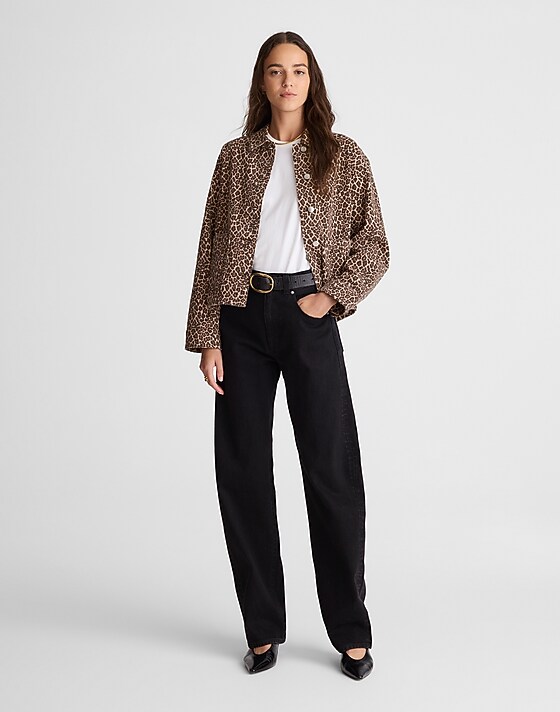 Madewell Denim Trapeze Jacket In Leopard Dark Mocha