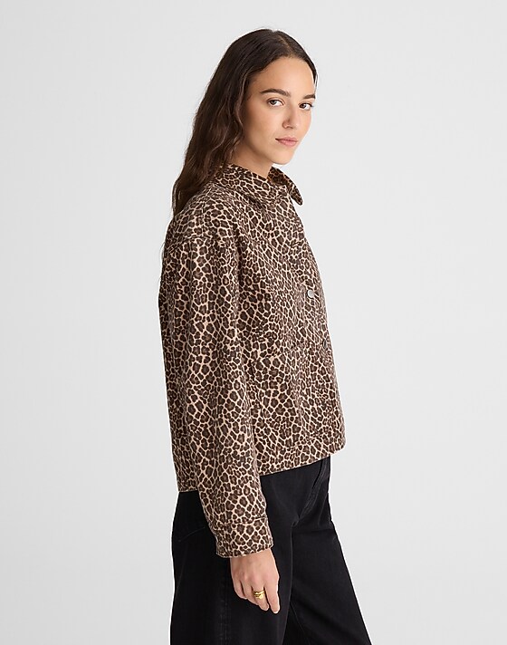 Madewell Denim Trapeze Jacket In Leopard Dark Mocha