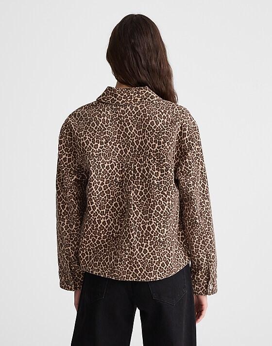 Madewell Denim Trapeze Jacket In Leopard Dark Mocha
