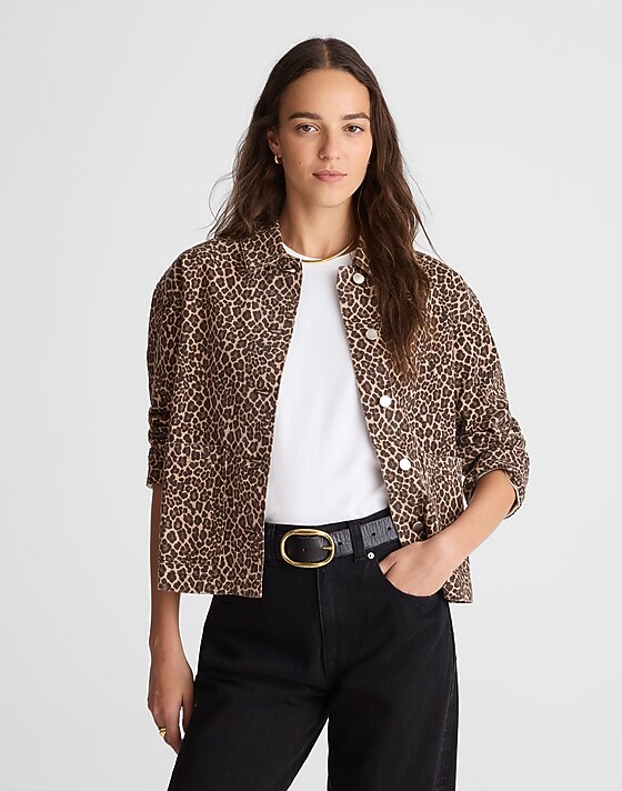 madewell Denim Trapeze Jacket in Leopard dark mocha