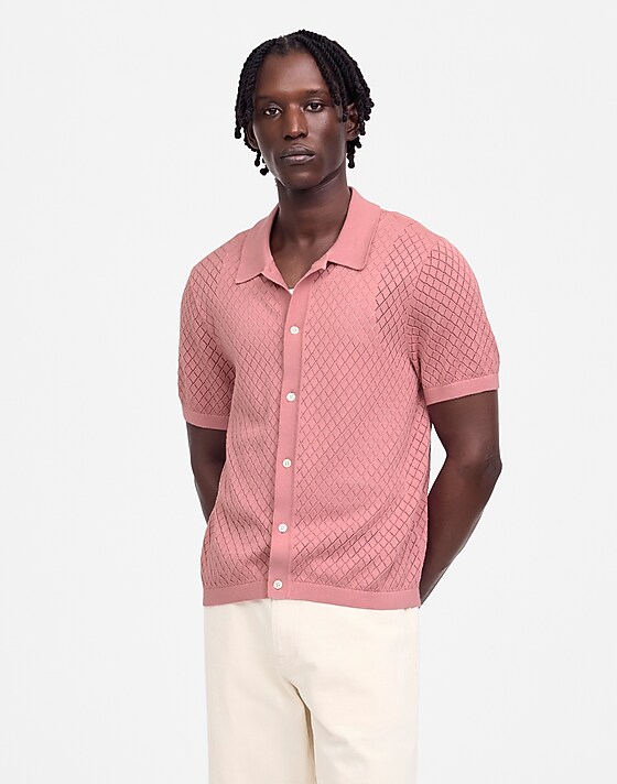 Madewell Diamond Pointelle-Stitch Sweater Polo Weathered Berry