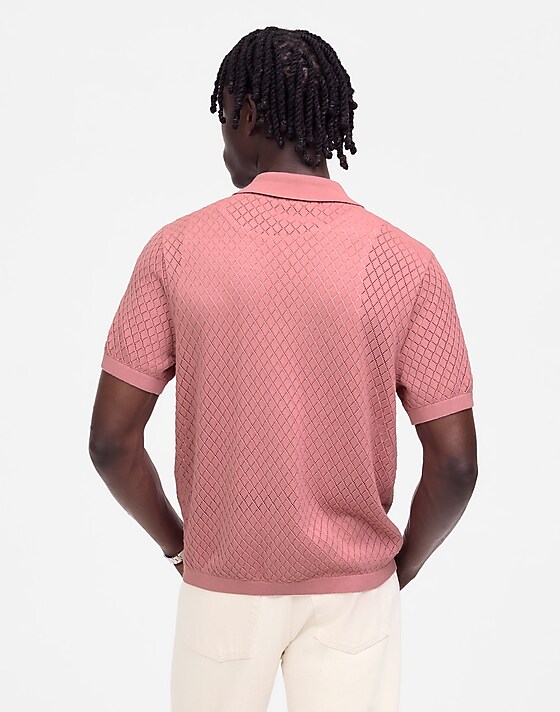 Madewell Diamond Pointelle-Stitch Sweater Polo Weathered Berry