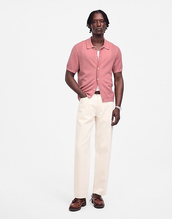 madewell Diamond Pointelle-Stitch Sweater Polo weathered berry