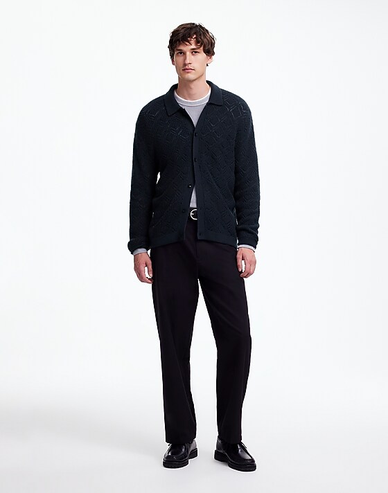 Madewell Diamond-Stitch Sweater Shirt In SoftWool Dark Metal