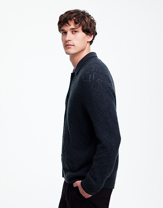 Madewell Diamond-Stitch Sweater Shirt In SoftWool Dark Metal
