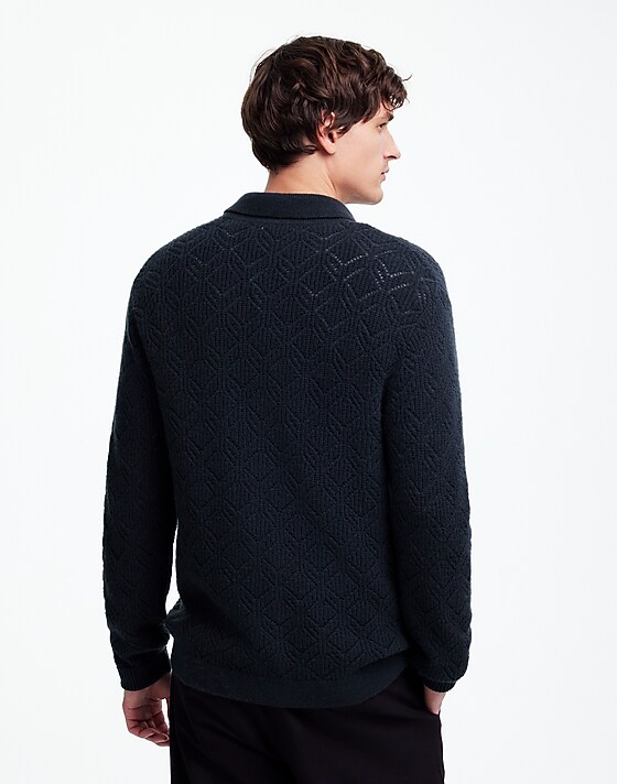 Madewell Diamond-Stitch Sweater Shirt In SoftWool Dark Metal