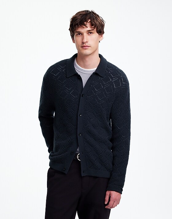 madewell Diamond-Stitch Sweater Shirt in SoftWool dark metal
