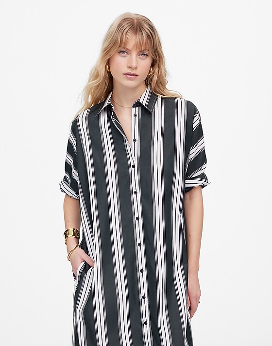 Madewell Dolman Midi Shirtdress In Stripe Poplin Summit Green