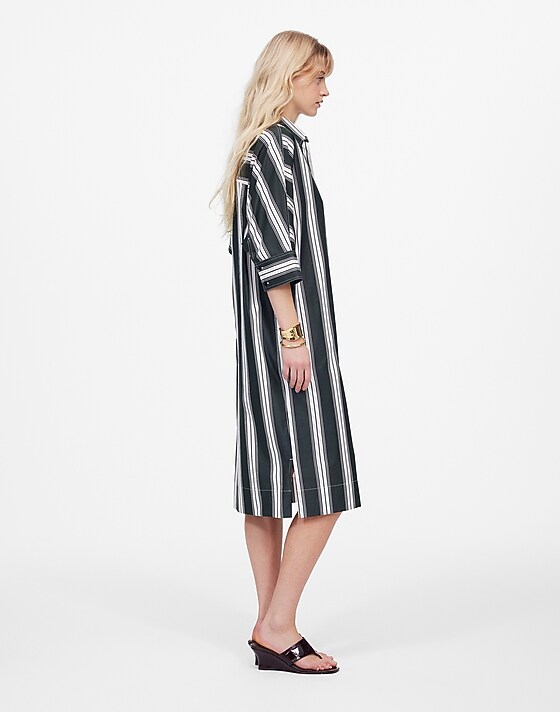 Madewell Dolman Midi Shirtdress In Stripe Poplin Summit Green